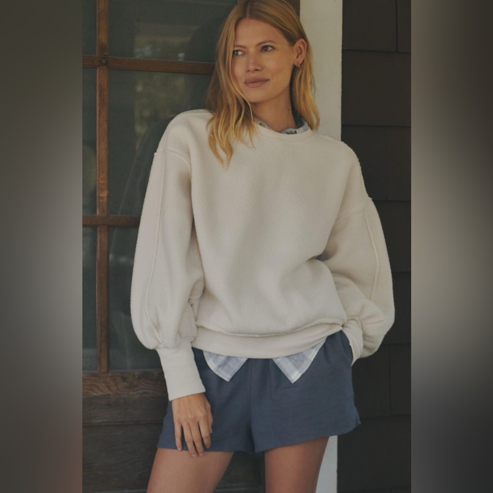 NWT Size L (P2P 26") - Pilcro Slouchy Crew-Neck Sweatshirt in Ivory (NWT US$ 98)